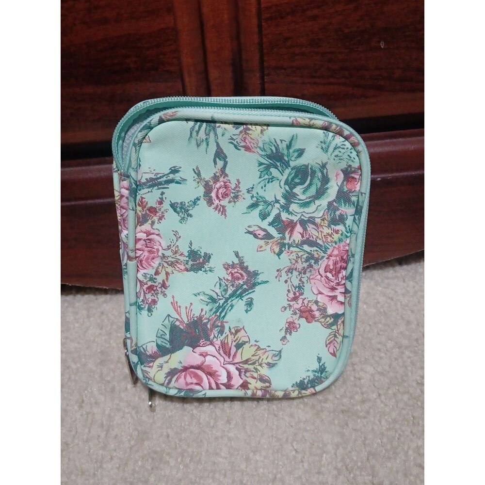 Double Layer Organizer Case w/ Green & Pink Peony Pattern